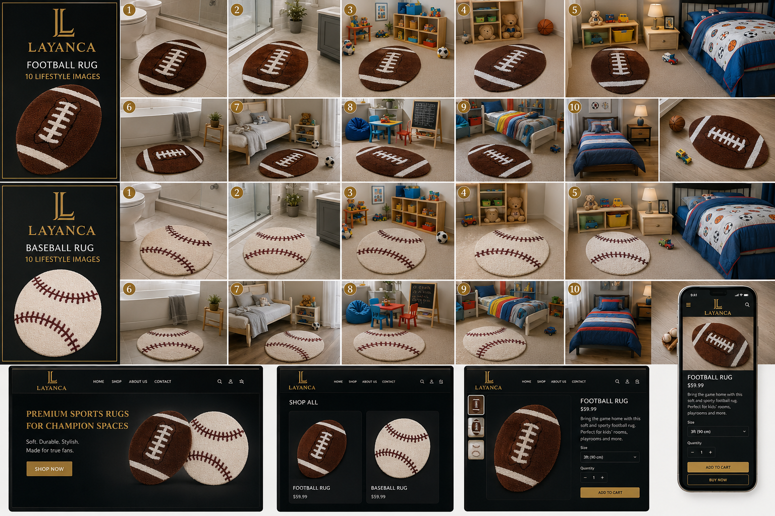 LAYANCA sports rug lifestyle scenes